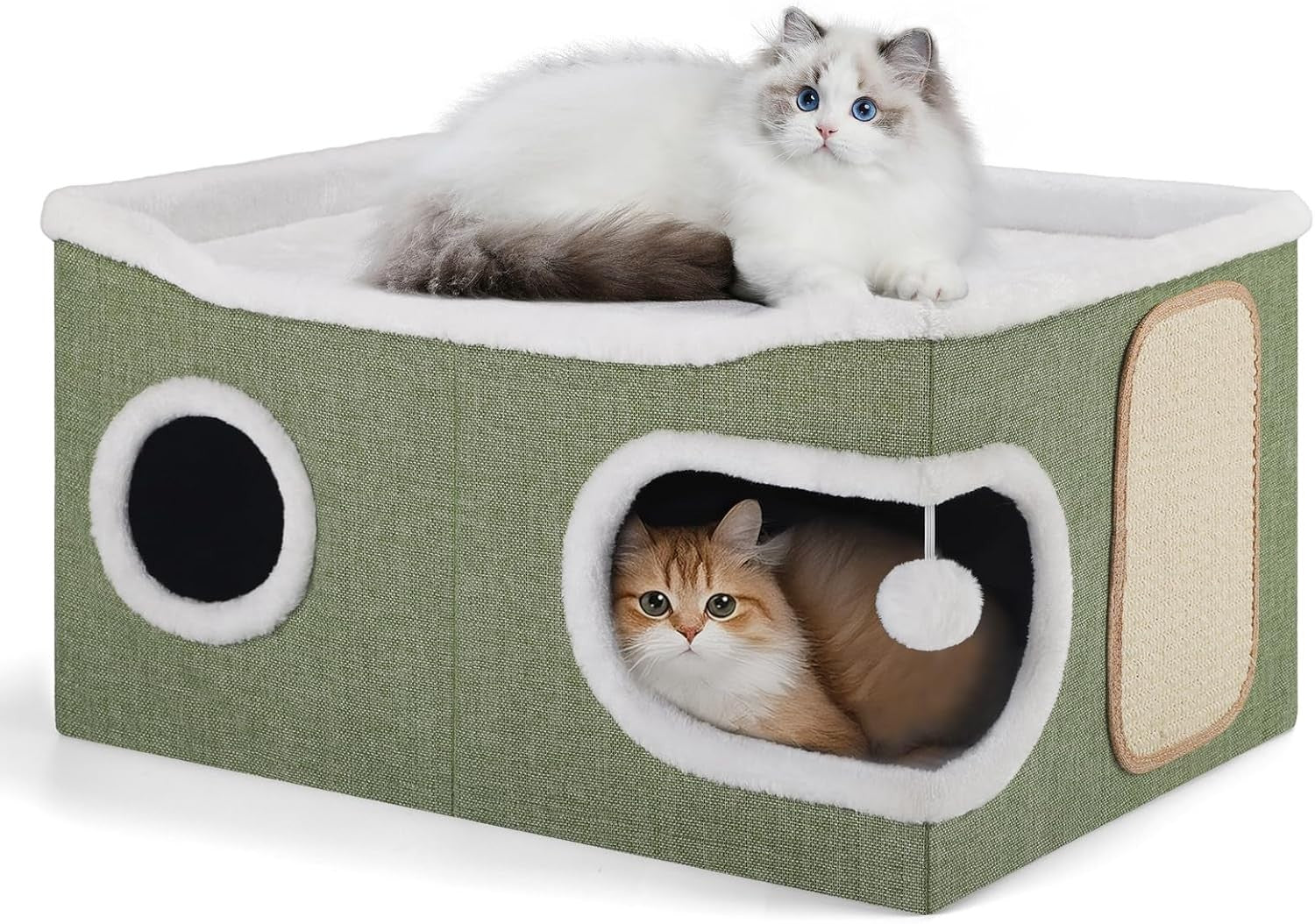 Extra Wide 2 Layer Cat Cube House Foldable Cave w Scratch Board Green