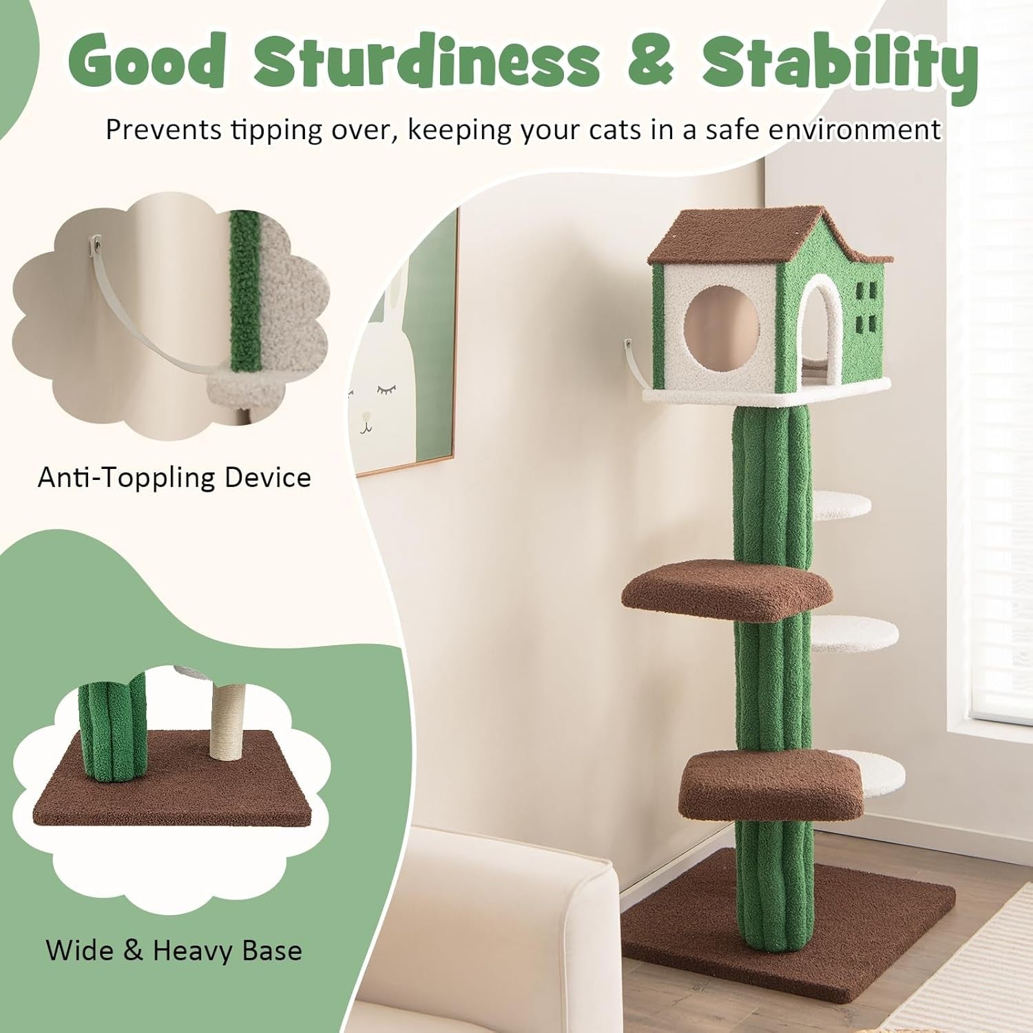 Tall Cat Tree 7 Tier Indoor Tower with Condo Plush Platforms Heavy Duty 61”