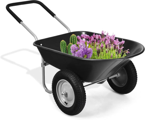 150kg 2-Wheel Garden Black Wheelbarrow – Pneumatic Tyres Heavy Duty Steel Frame