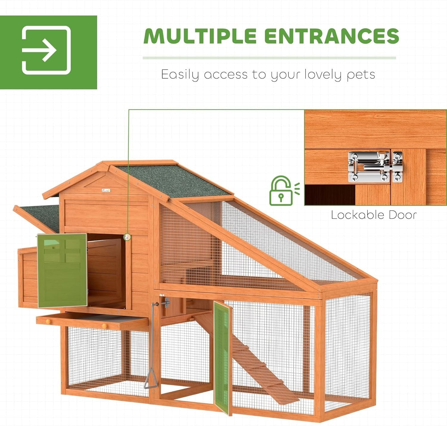 Wooden Chicken Coop with Run Nesting Box Slide Out Tray Ramp 4 Hens