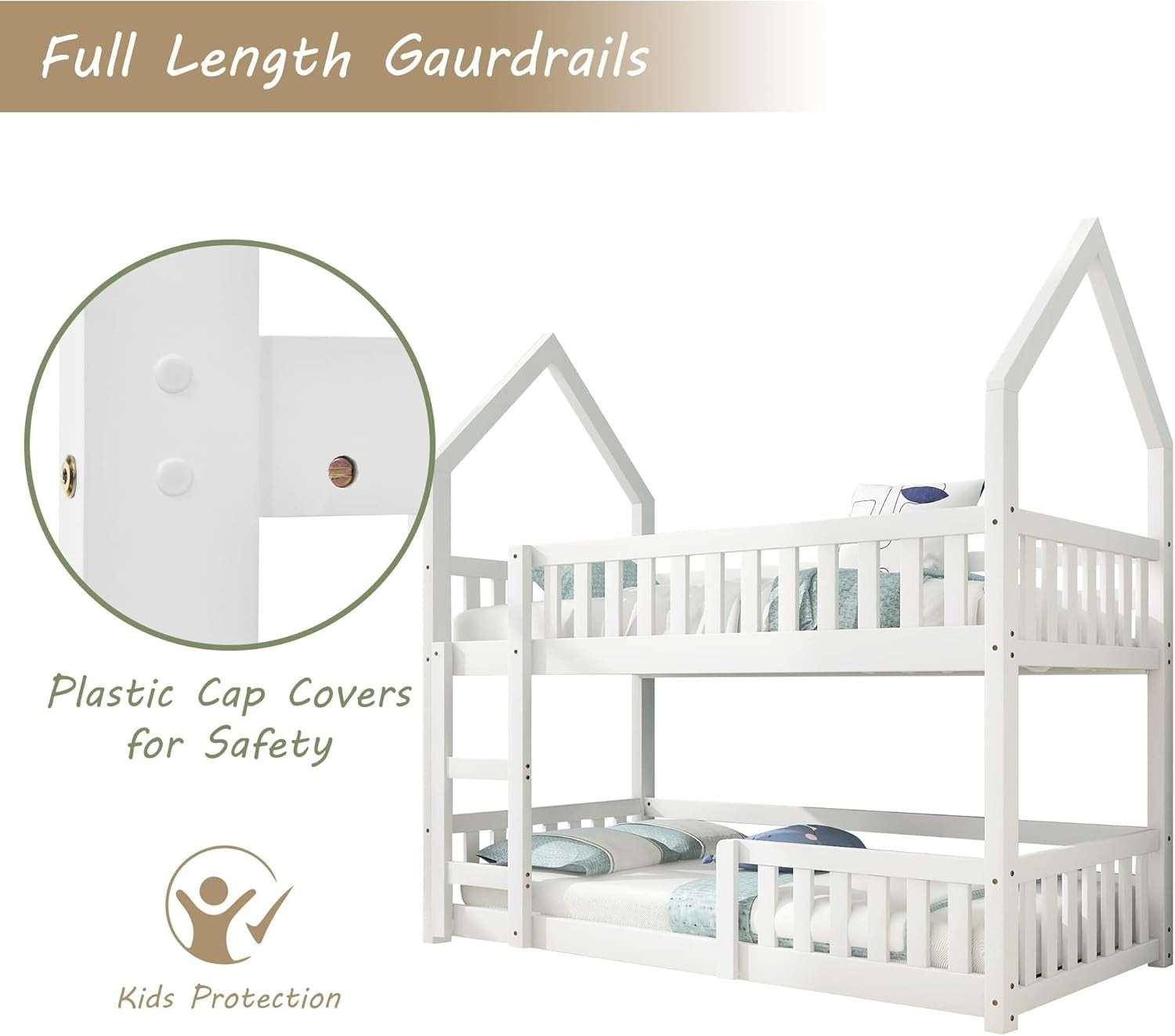 Castle Bunk Bed with Ladder 90x190cm White | Kids Safe Space Saver Bed