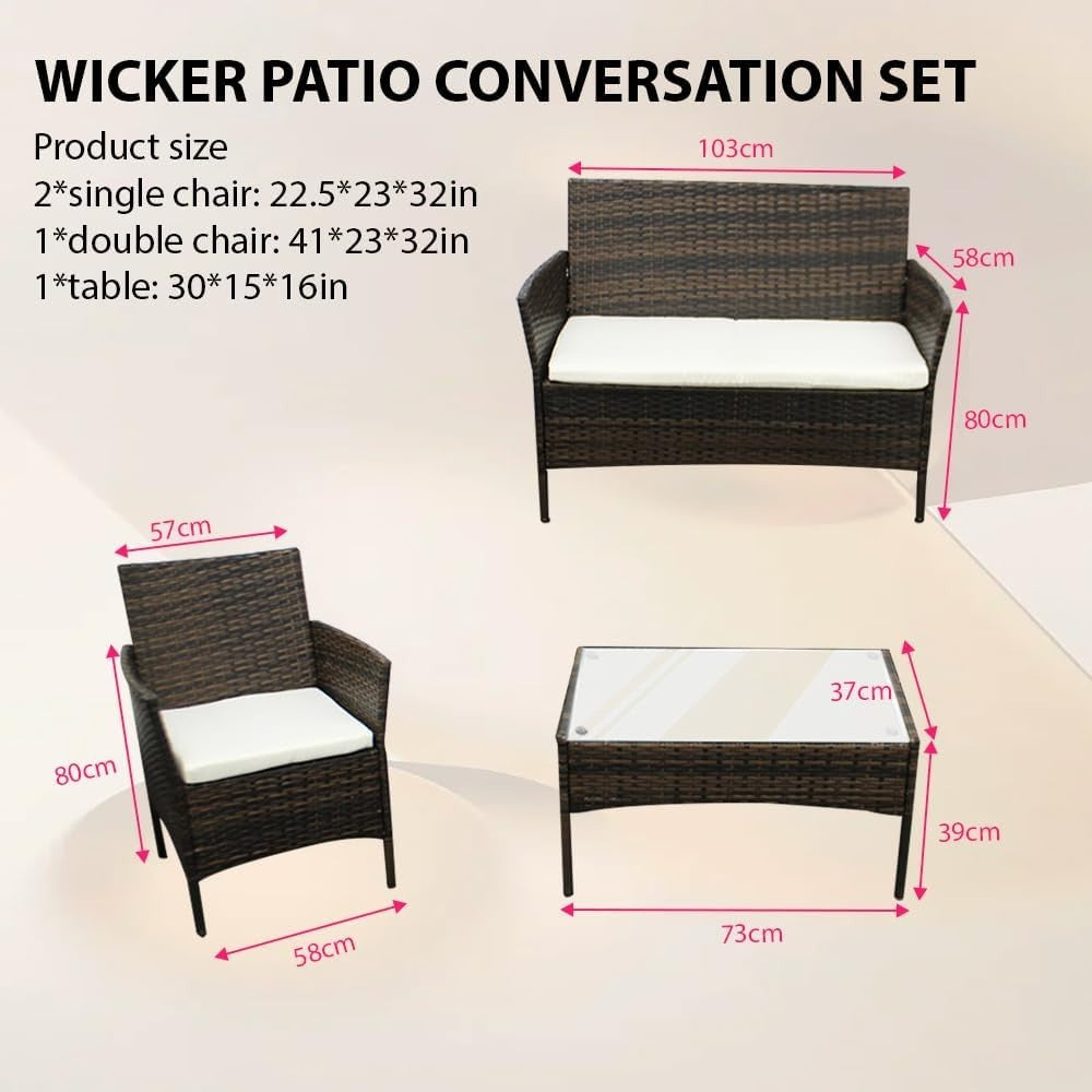 4 Seater Rattan Garden Furniture Set Outdoor Patio Sofa Glass Table
