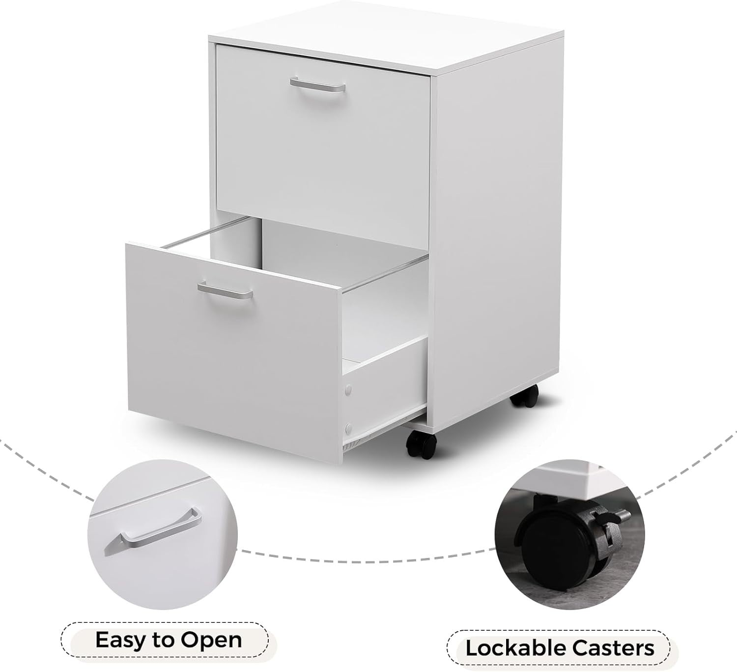 White Rolling Vertical File Cabinet 2 Drawer A4 Legal Storage