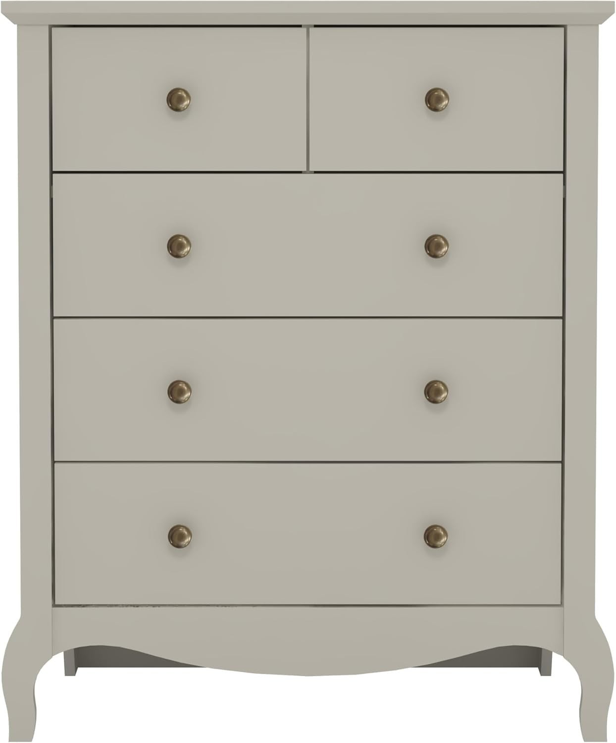 Grey 5 Drawer Chest Storage Cabinet for Bedroom Hallway Entryway
