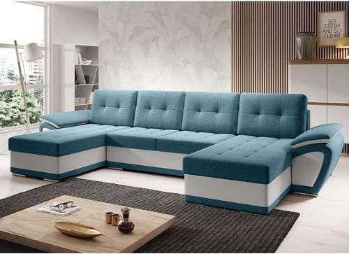 U Shaped Sofa Bed with Storage Box Modern Corner Sleeper Couch Turquoise