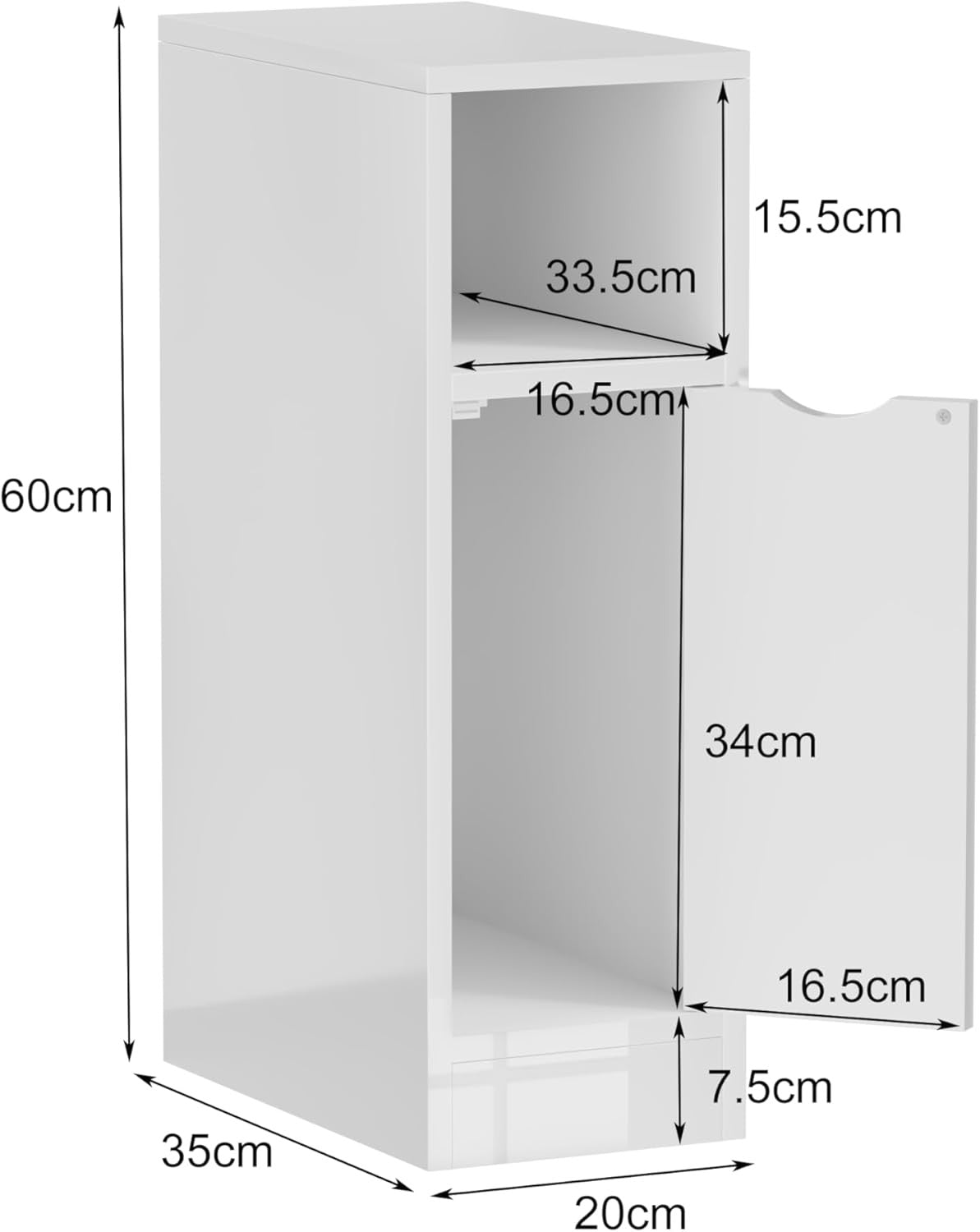 Slim White Bedside Table with Drawers, Narrow Storage Cabinet for Small Spaces
