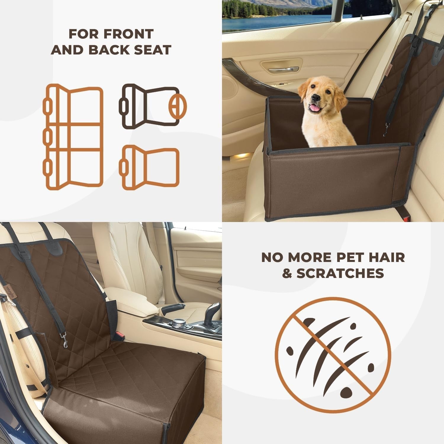 Waterproof Dog Booster Car Seat Extra Stable Travel Bed Brown 12kg