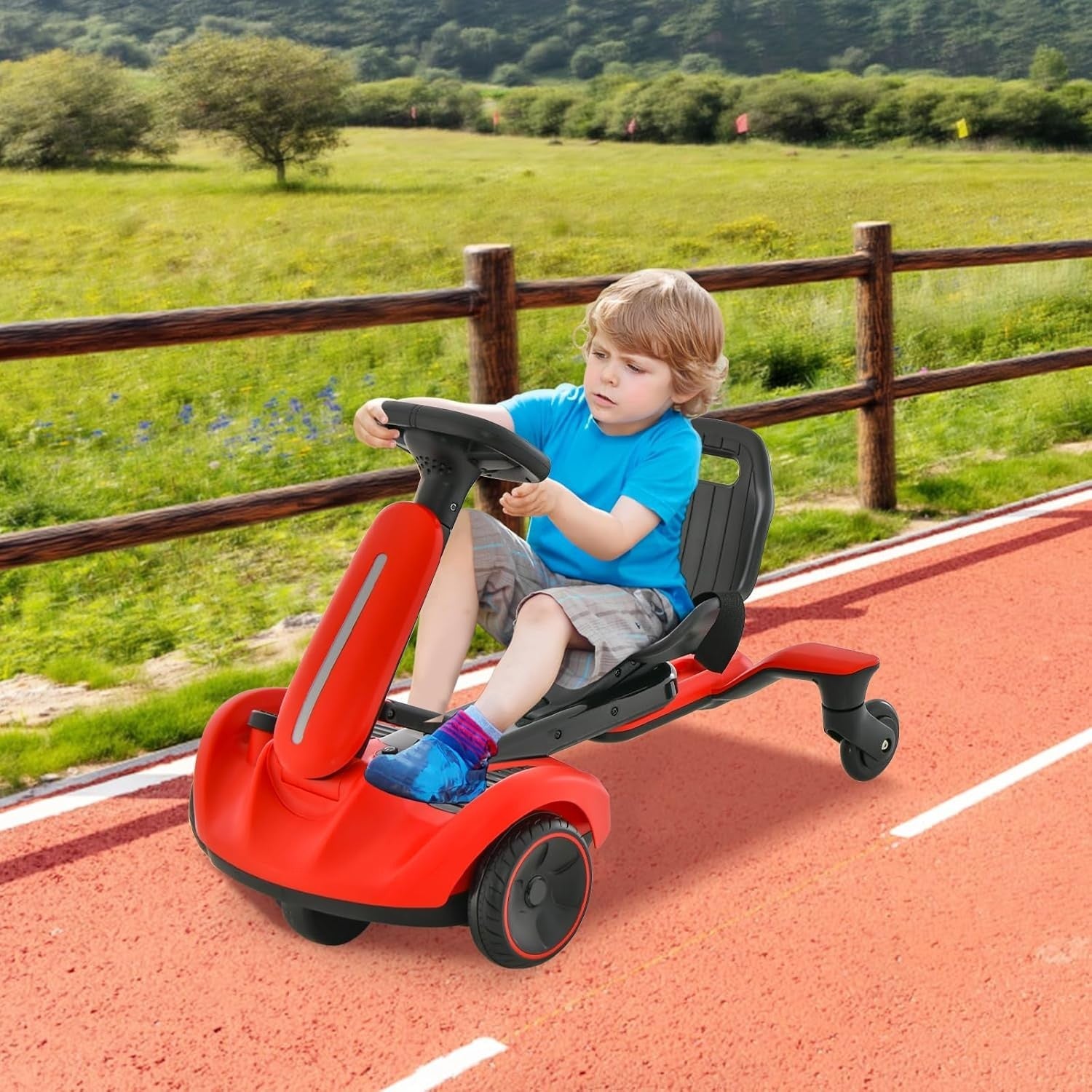 Kids Electric Racing Kart 6V 360° Drift Car Adjustable Seat Red 3-8Y