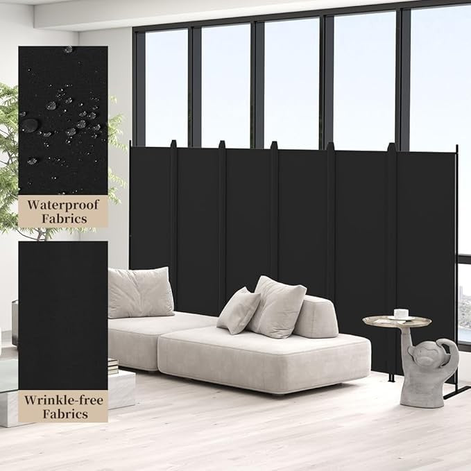6-Panel Folding Room Divider 5.8ft Black Privacy Screen Wall Partition Office