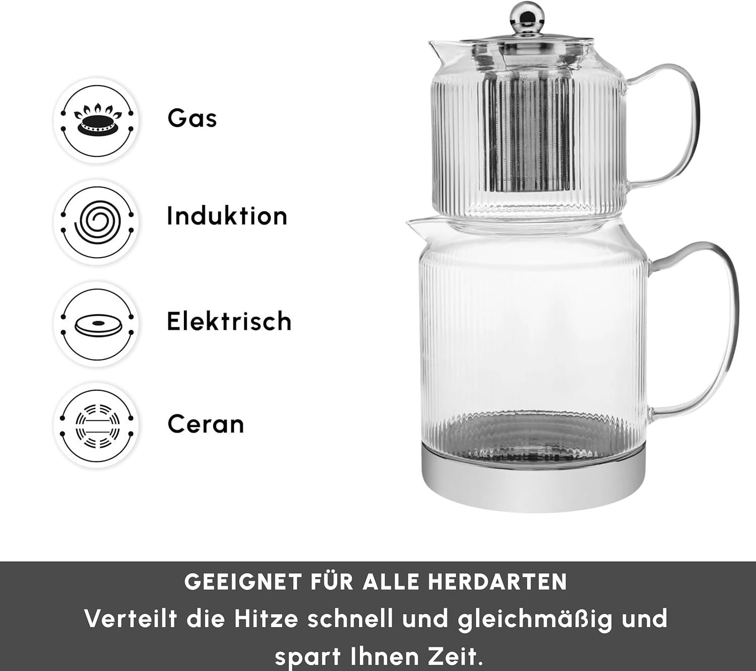 Glass Turkish Teapot Set 3L Borosilicate Tea Maker with Infuser