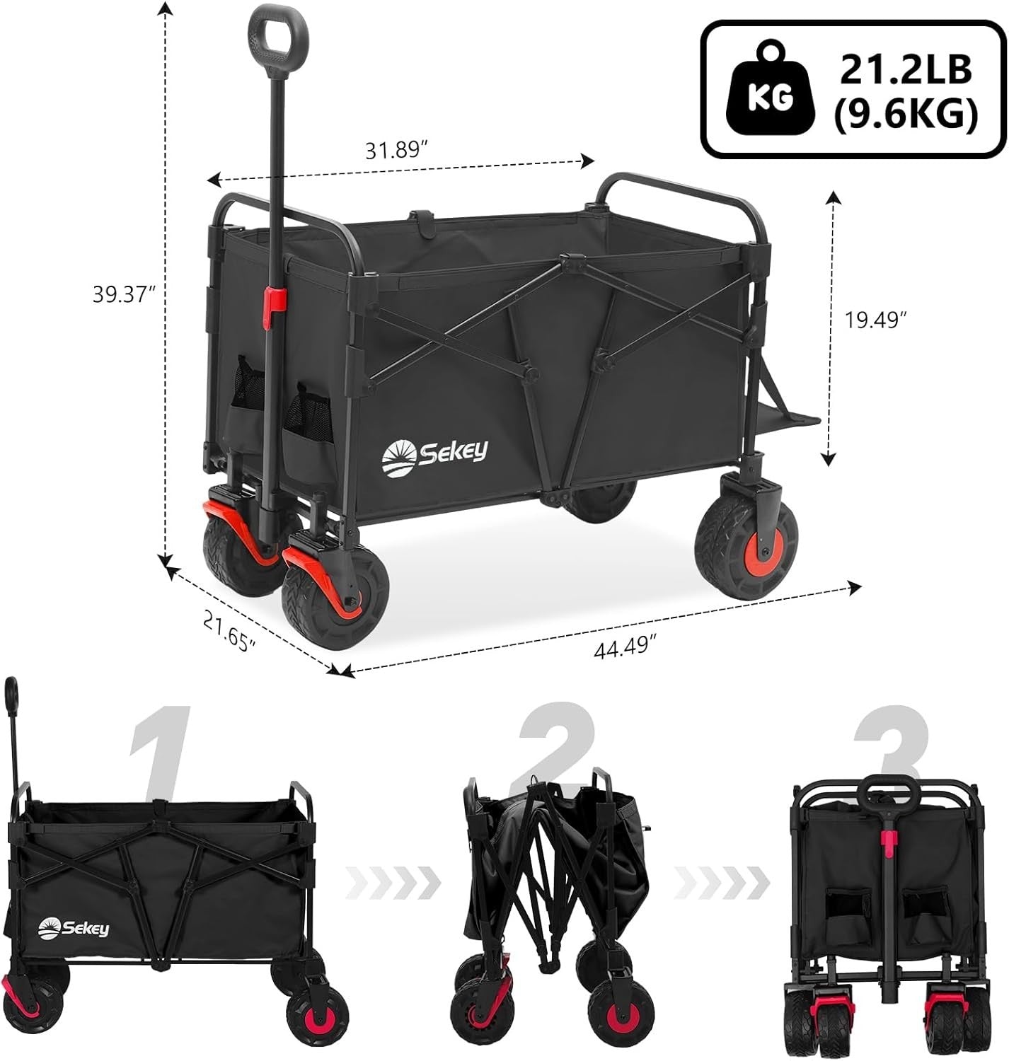 Black 332L Folding Camping Wagon 350lb Heavy Duty All Terrain Festival Trolley