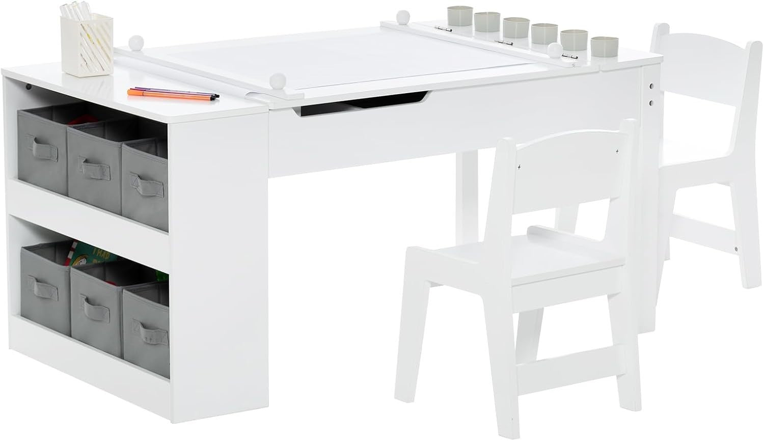 Kids Art Table & Chair Set with Lift-Top, Storage Boxes & Paper Roll