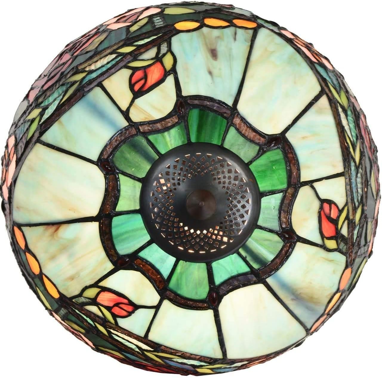 Tiffany Style Rose Stained Glass Table Lamp with 12" Shade, 21" Tall
