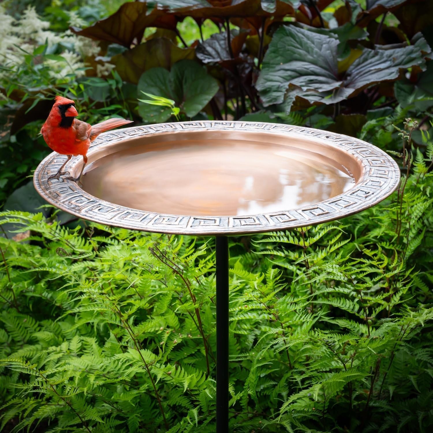 Greek Design Copper Bird Bath | 18" Large Garden Bowl with Metal Stand