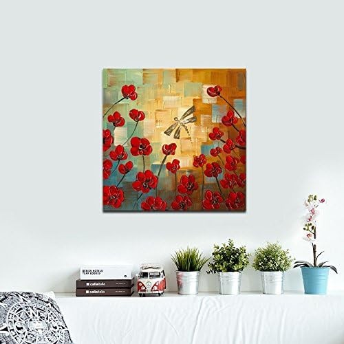 Hand Painted Floral Canvas Wall Art 60x60cm Framed Modern Home Decor