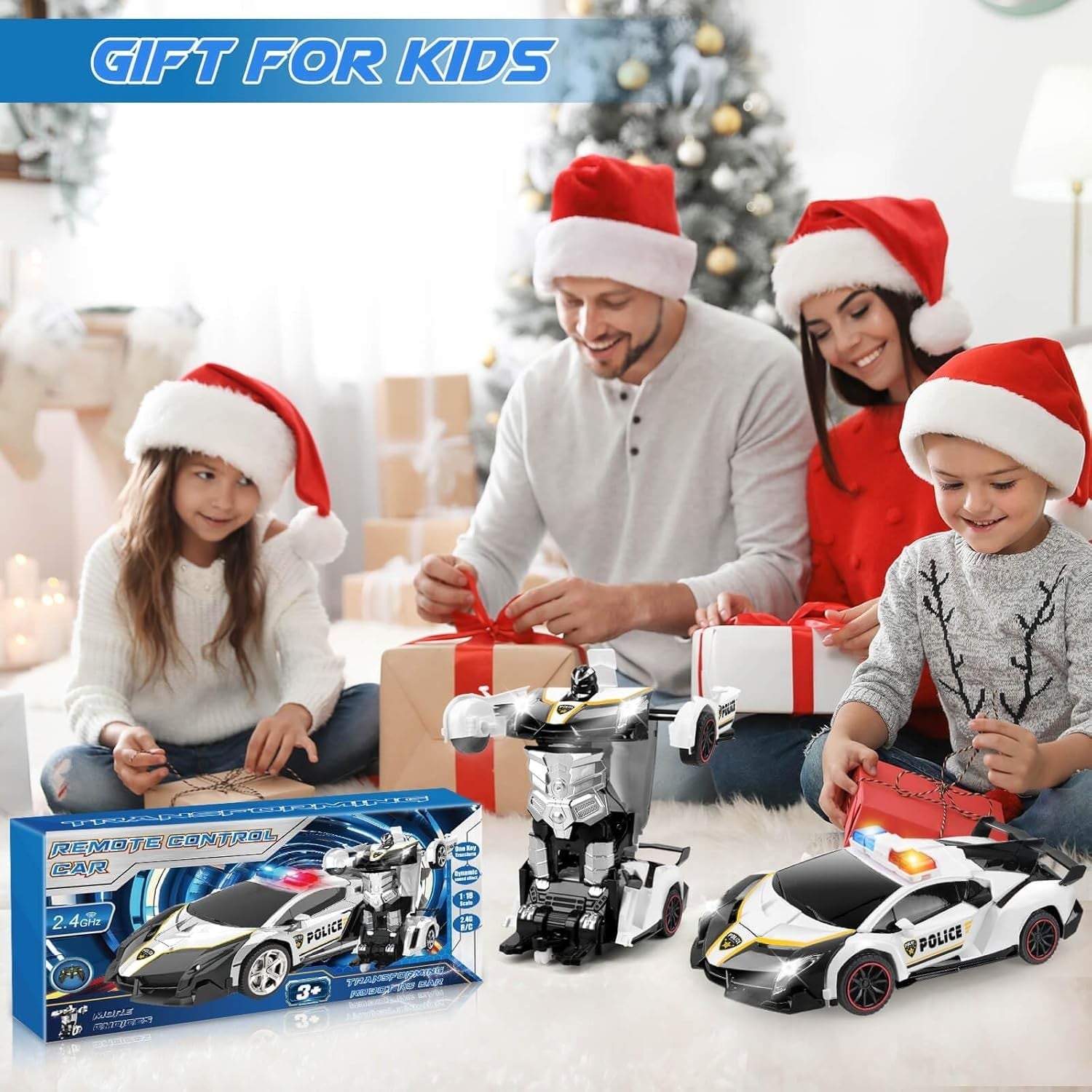 Transforming RC Police Car Robot Toy – Remote Control Car for Kids 3-8