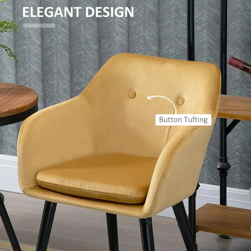 2x Yellow Velvet Dining Chairs Tub Seat with Arms Lounge Kitchen Chairs
