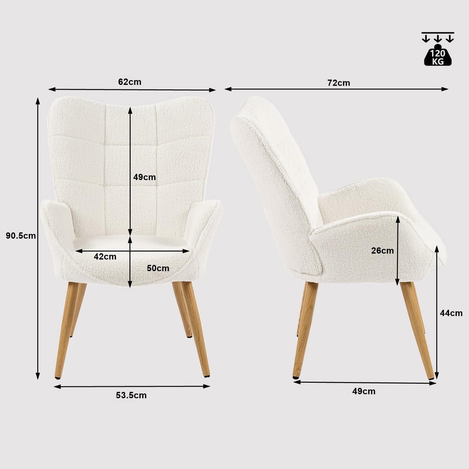 Beige Wingback Armchair Sherpa Fleece Lounge Chair, Padded & Wooden Legs