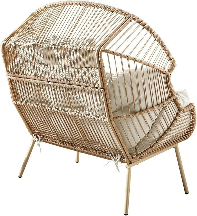 Double Egg Chair for 2 with Cushions – Indoor Outdoor Rattan Snug Seat Boho