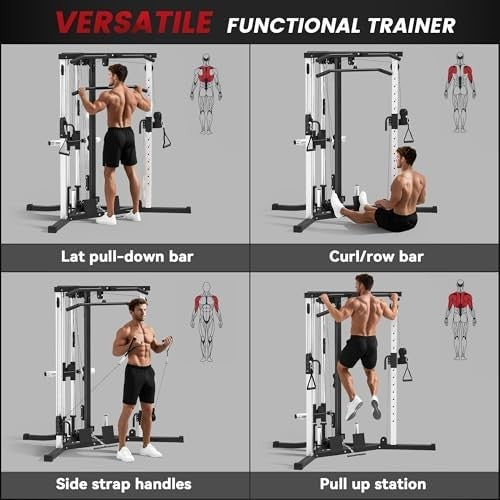 Black Multifunction Home Gym Machine Lat Pulley Pull-Up Station 100kg