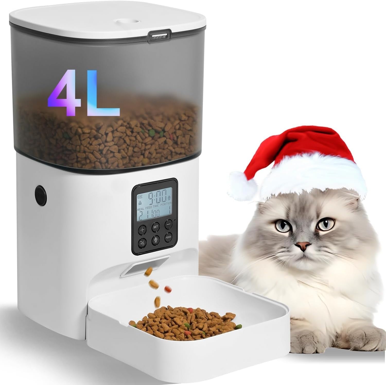 Automatic Cat Feeder 4L Timed Pet Food Dispenser 8 Meals Voice Record