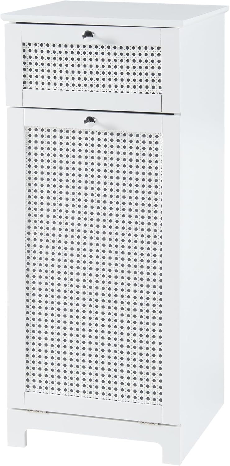 Laundry Cabinet With Fold Out Basket Slim Bathroom Storage Unit White Rattan