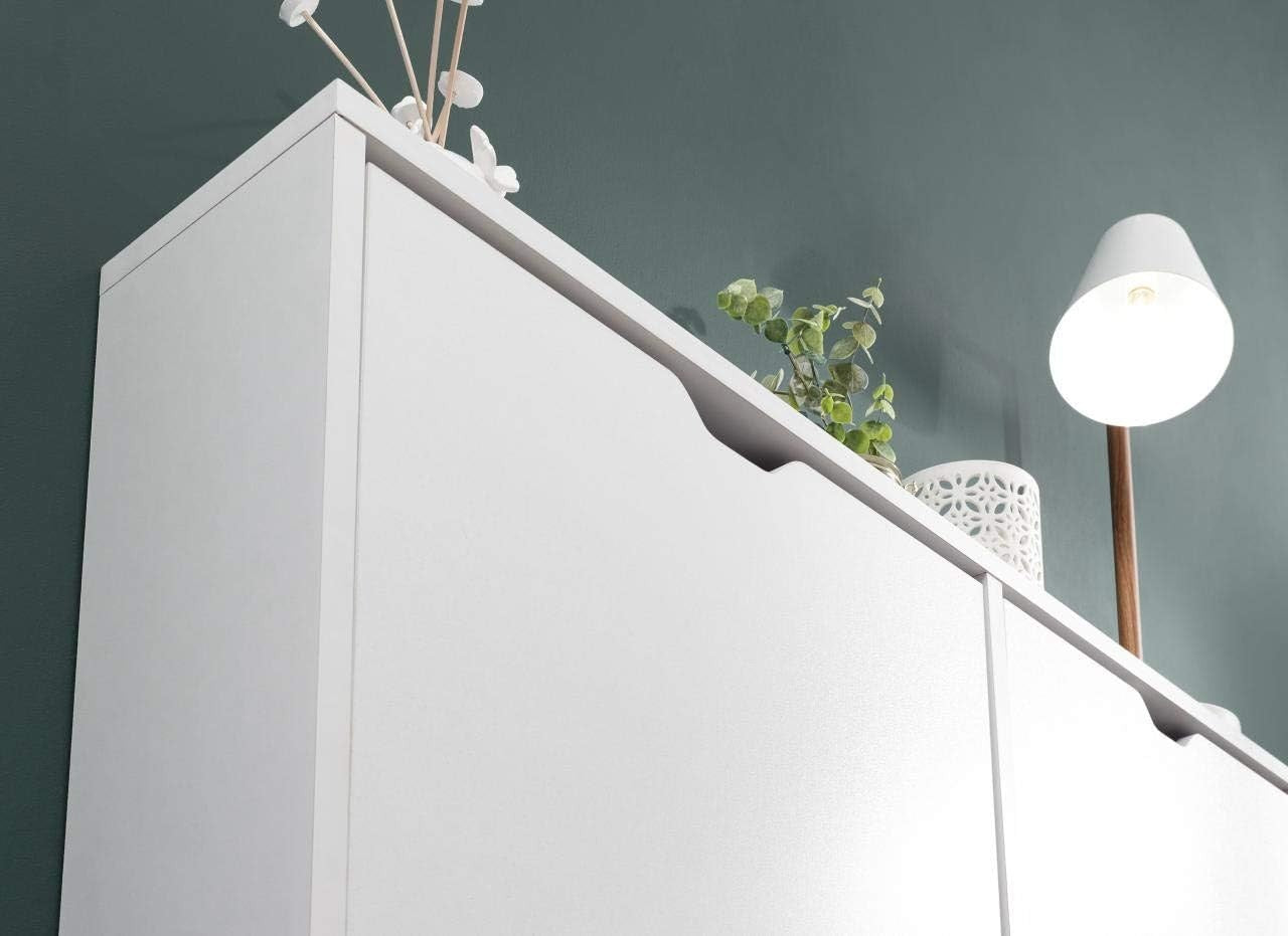 Slim Shoe Cabinet High Gloss 6 Drawer White Storage Unit for Hallway 126cm