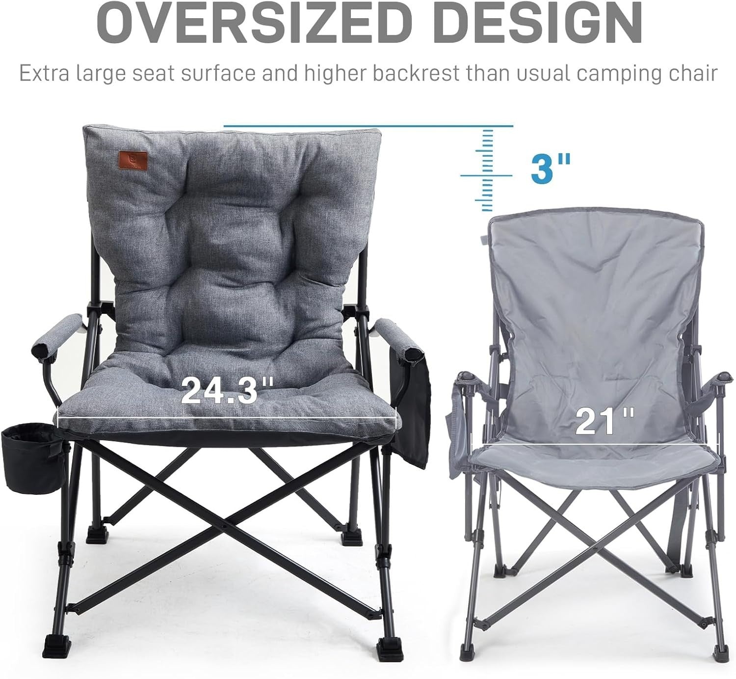 Oversized Folding Camping Chair Heavy Duty 230kg Padded Seat Outdoor Relax