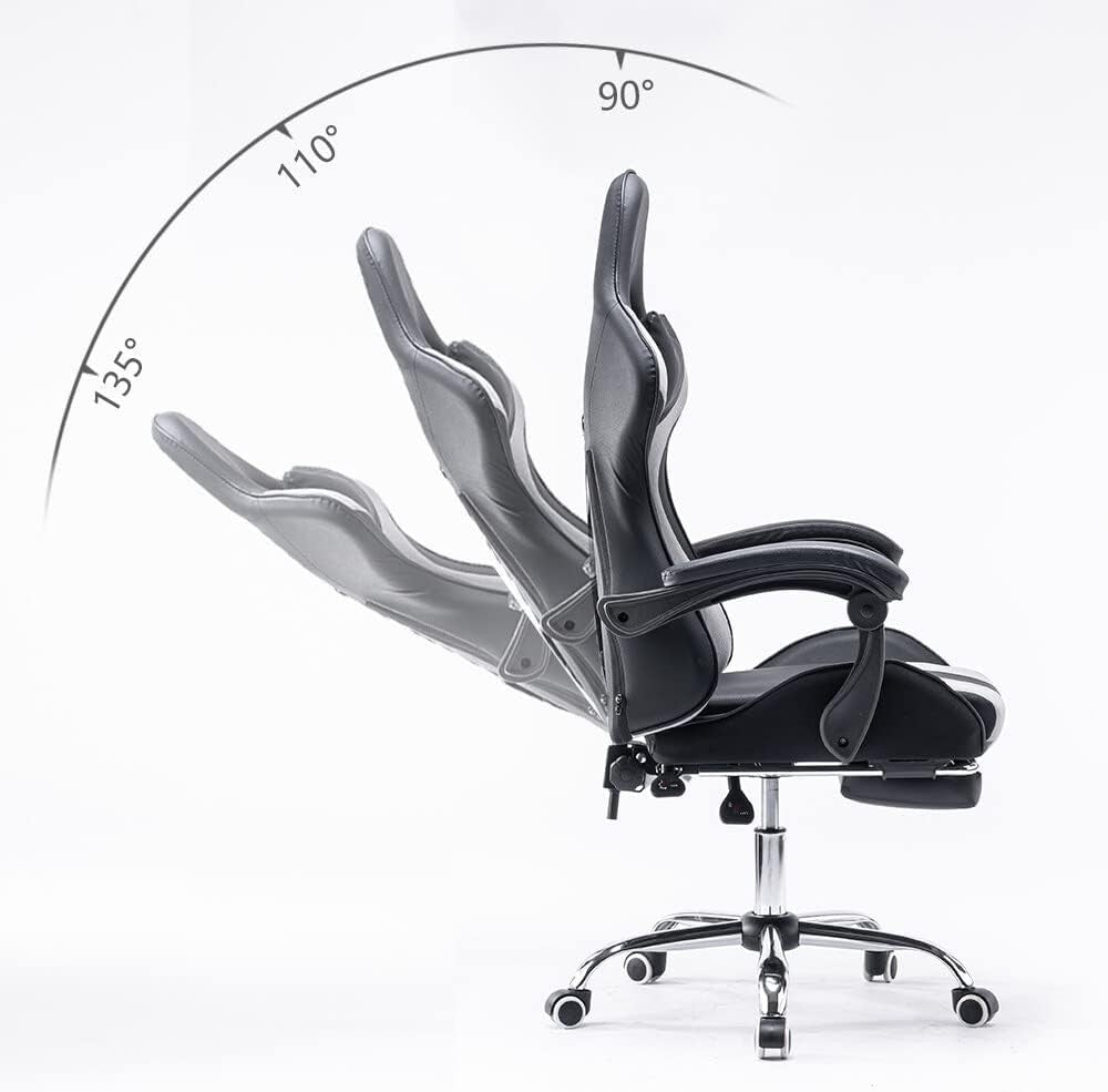 Ergonomic Gaming Chair Reclining Swivel Office Chair w/ Footrest Grey