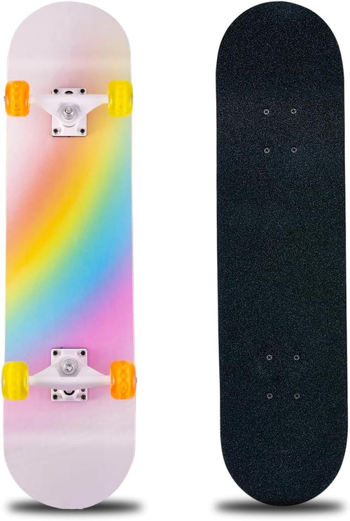 31x8 Maple Skateboard Complete Double Kick Rainbow Cruiser Kids Teens Adult