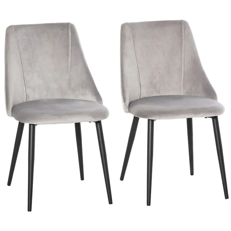 2x Grey Velvet Dining Chairs Set Metal Legs Padded Seat Kitchen Lounge