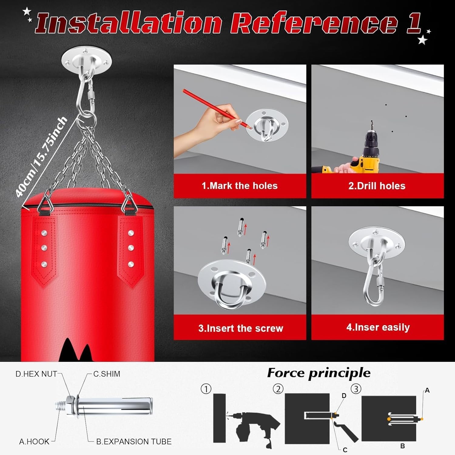 4ft Hanging Boxing Punch Bag Unfilled MMA Kick Training Kit