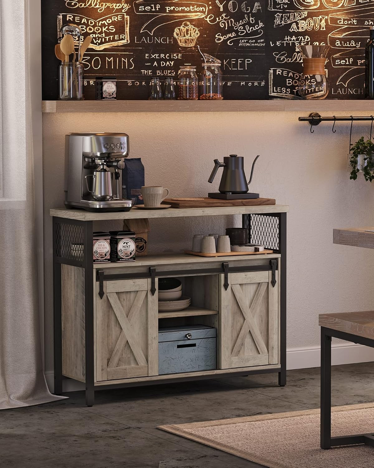 Heather Greige Sideboard Sliding Barn Door Storage Cabinet Industrial