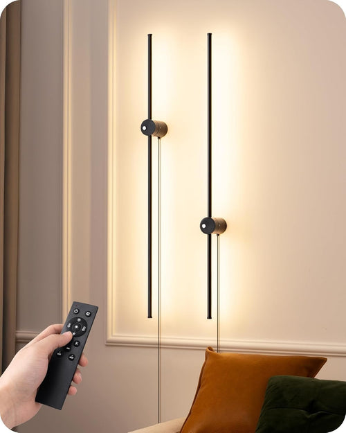 Modern Plug In Wall Sconce Lights Set 2 Remote 350° Rotate LED Dimmable