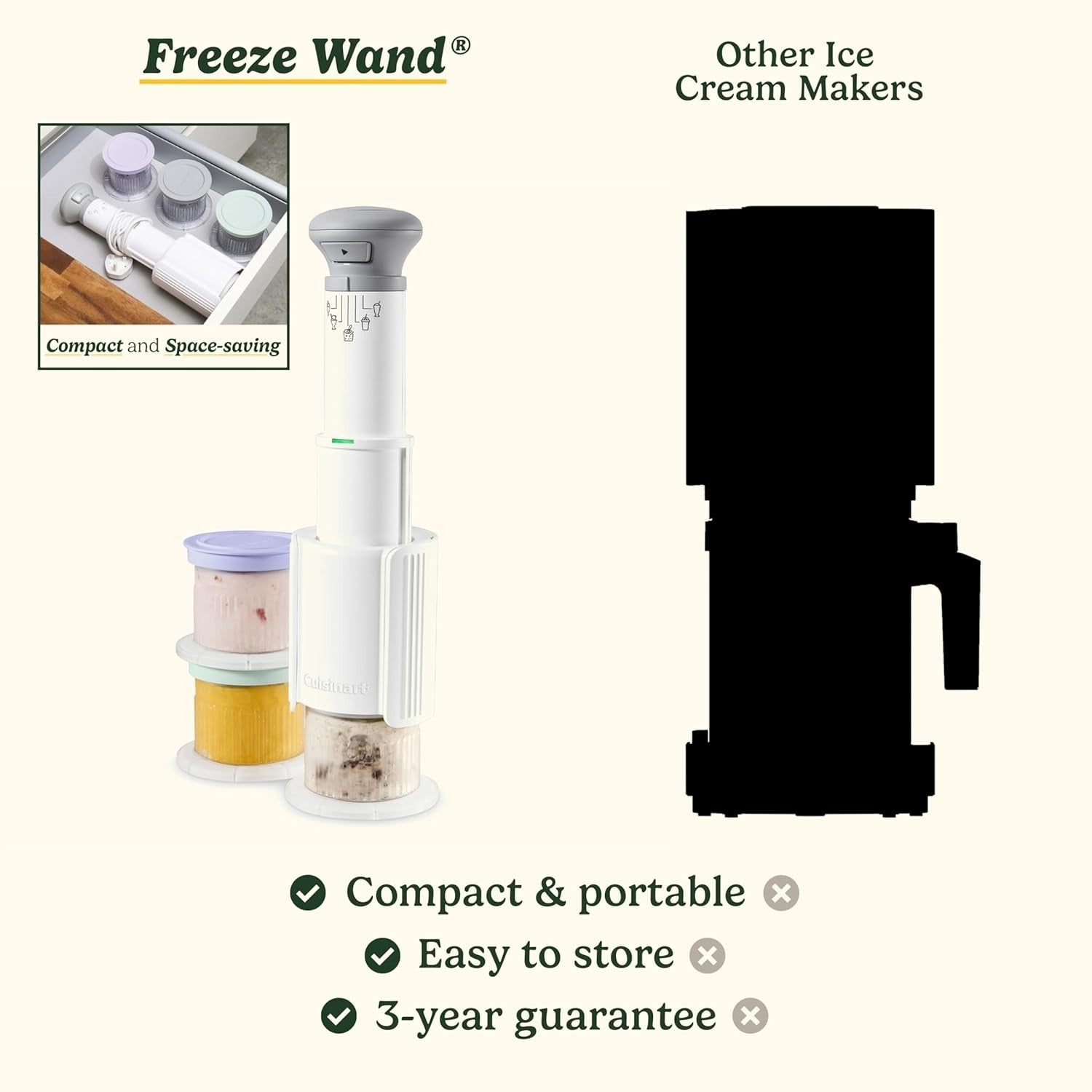 Frozen Dessert Maker Ice Cream Slushie Milkshake Machine with 3 Cups