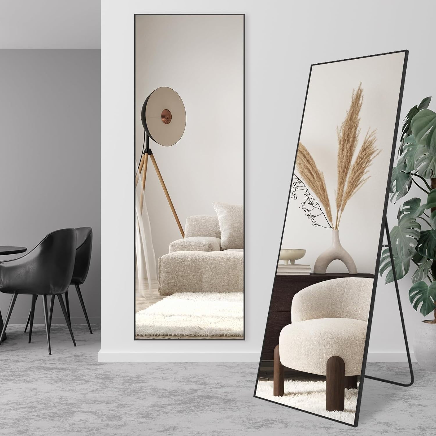 Large Full Length Floor Mirror 165x60cm Black Frame Modern Design