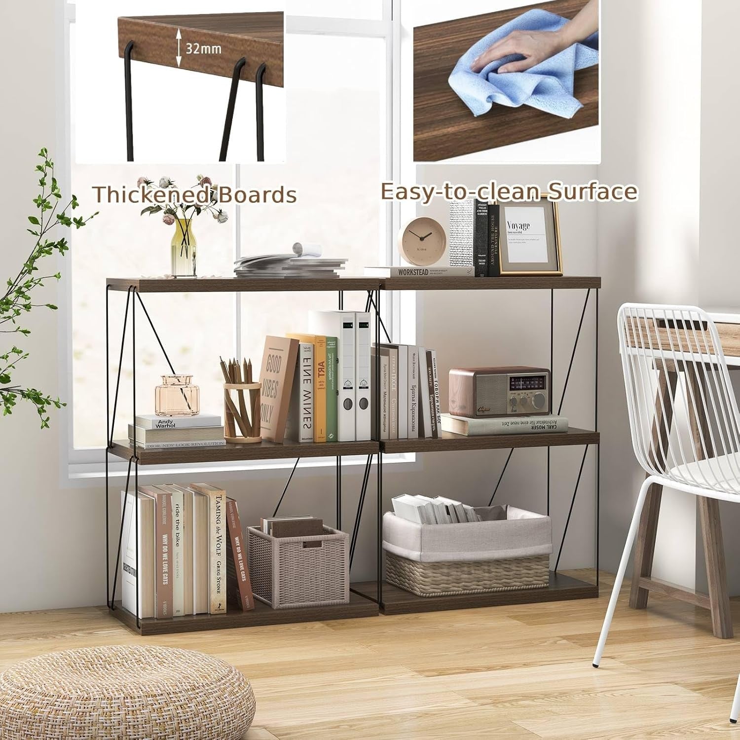 3-Tier Industrial Bookshelf Rustic Wood & Metal Display Storage Unit for Home