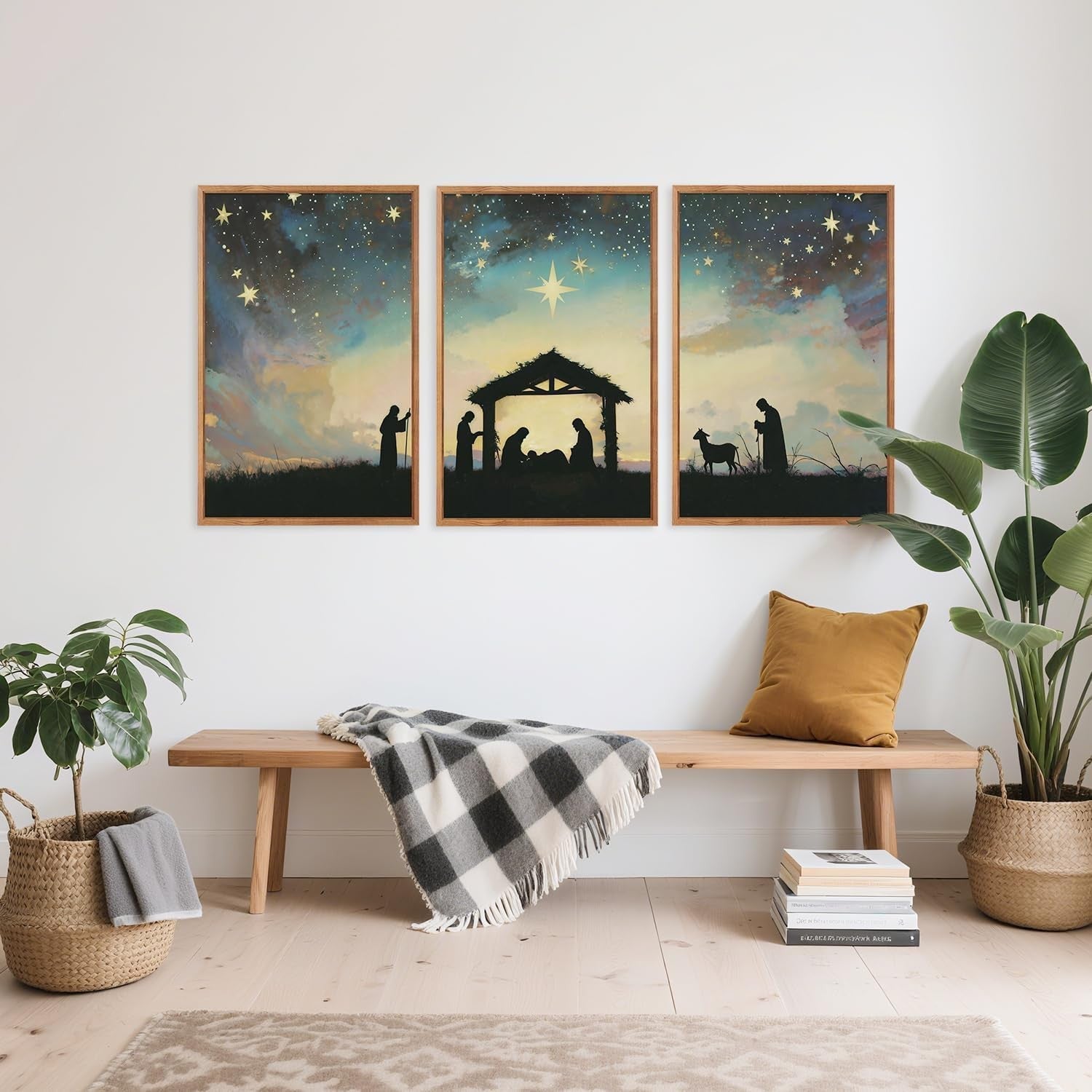 Christian Nativity Framed Canvas Wall Art Set 3 Religious Christmas Decor