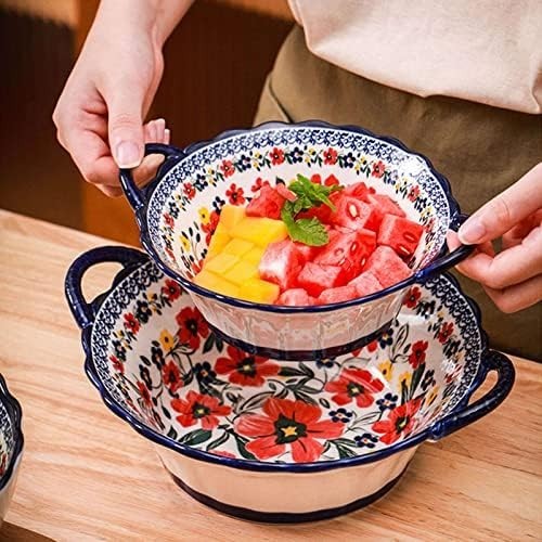 Boho Ceramic Soup Bowls with Handles Microwave Oven Safe 25x21.5cm