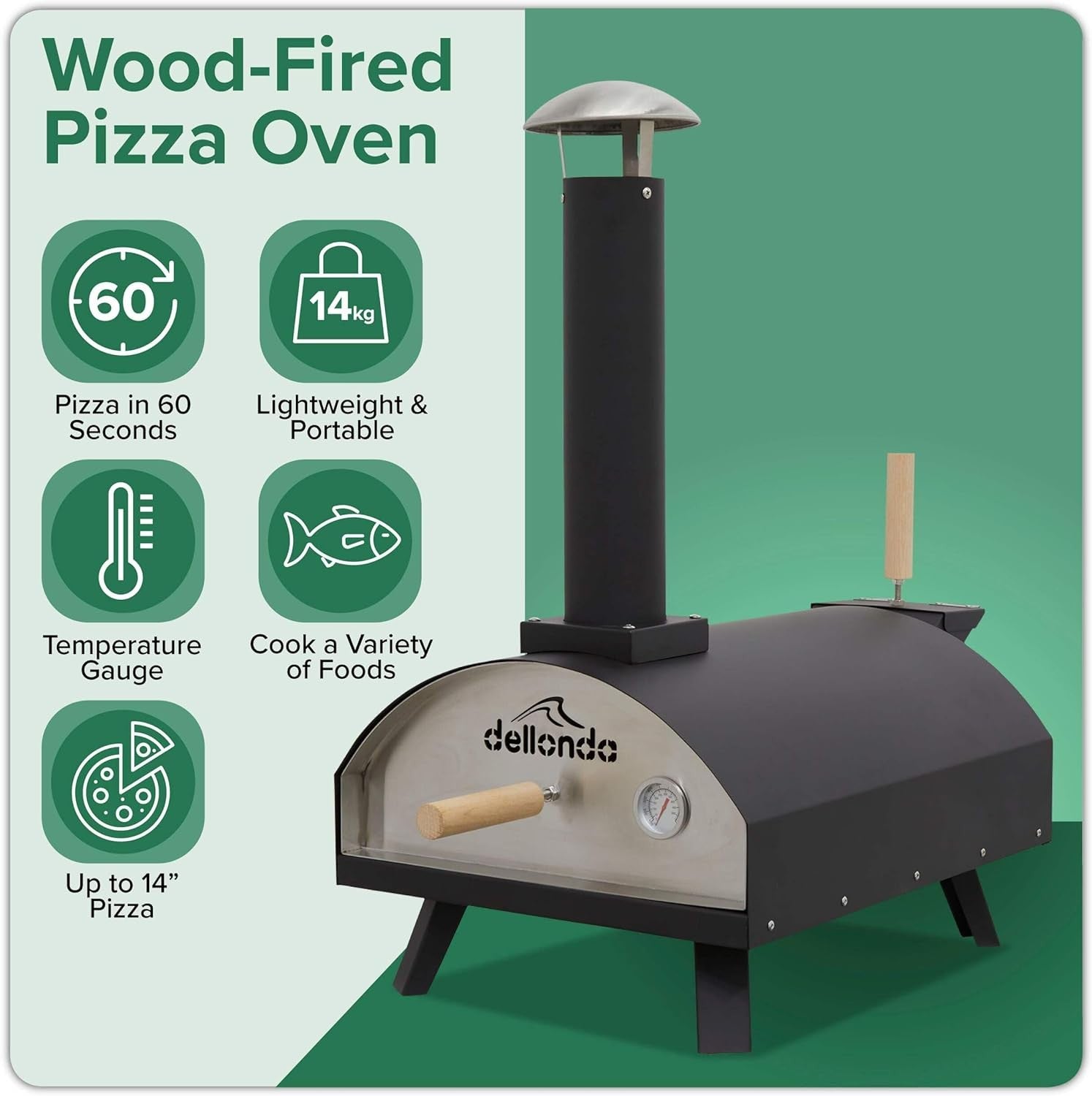 Outdoor Wood Fired Pizza Oven 14" | Portable Stainless Steel BBQ Smoker Grill