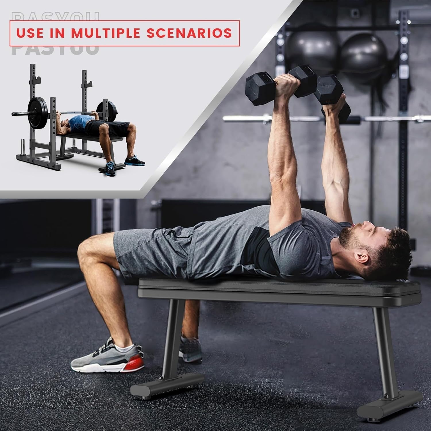 Heavy Duty Flat Weight Bench 660kg Load 90mm Pad Home Gym Press