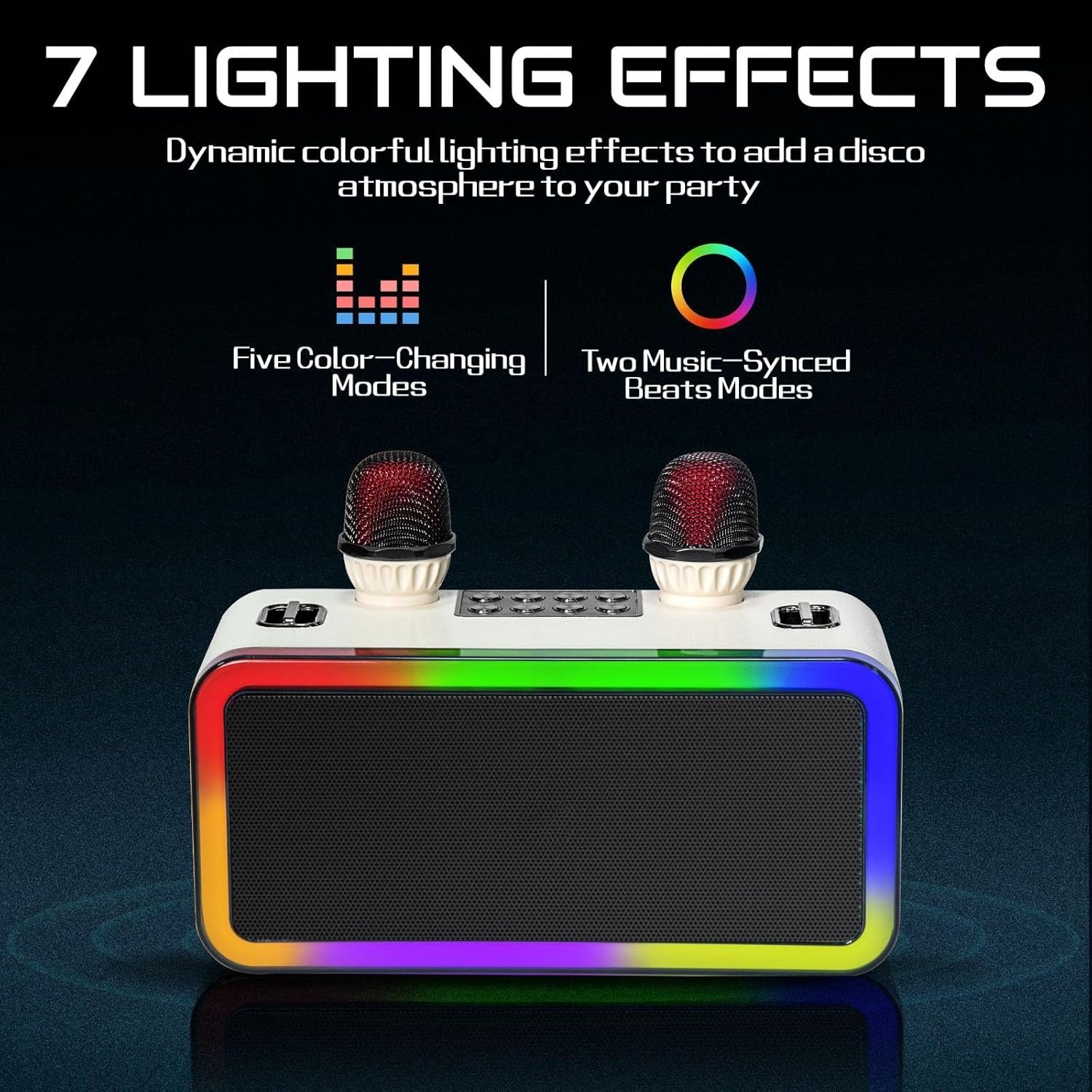 Portable Karaoke Machine 2 Mics Bluetooth Speaker with LED Light