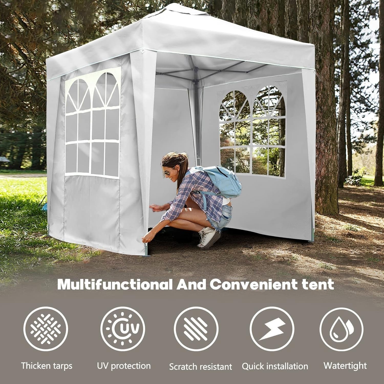 2x2M White Pop Up Gazebo With Removable Sides Waterproof Outdoor Tent