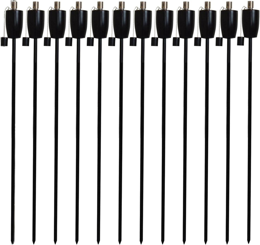 12 Pack Metal Garden Torches 146cm Black Paraffin Oil Lamps