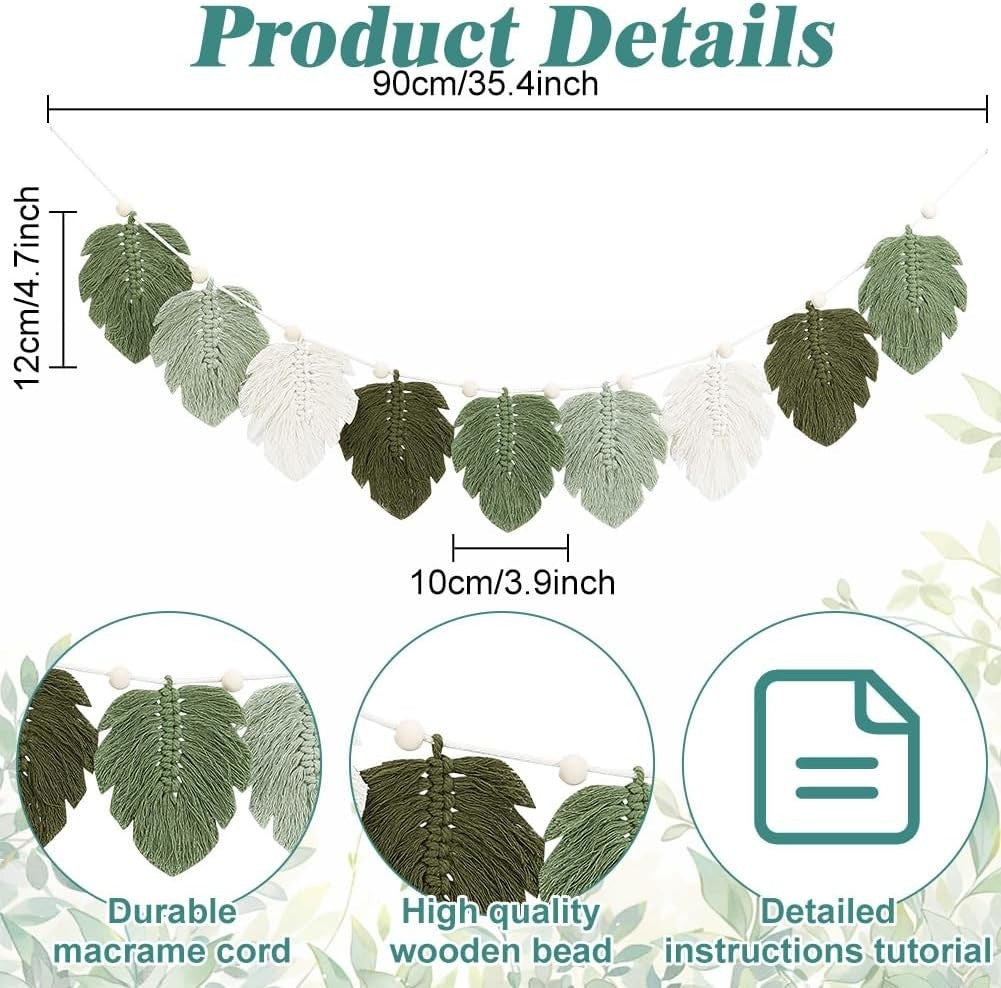 DIY Macrame Leaf Wall Hanging Kit Green Boho Home Decor