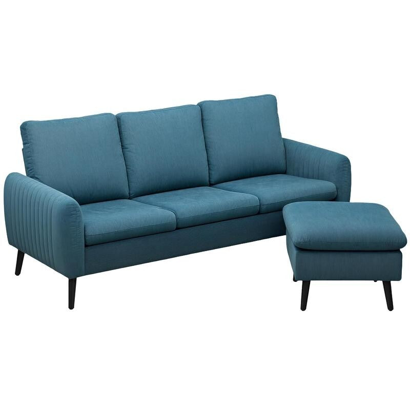 3 Seater Corduroy Sofa w/ Chaise Lounge L Shape Couch Reversible Blue