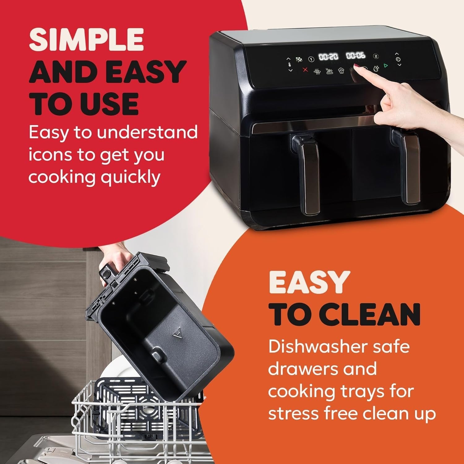 8L Dual Basket Air Fryer 8-in-1 Digital Twin Zone Grill Bake Roast Reheat