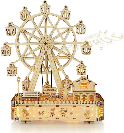 DIY Wooden Ferris Wheel Puzzle with Music Box – Mechanical Model Kit
