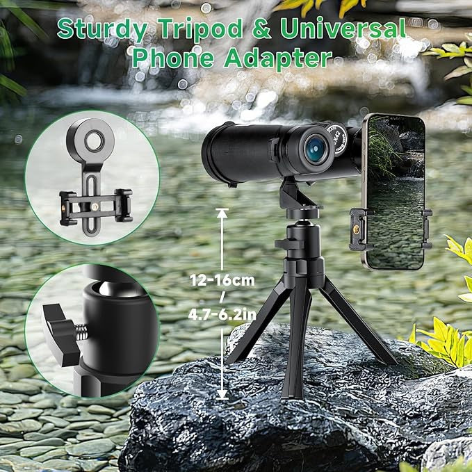 12x42 HD Waterproof Binoculars with Phone Adapter | Clear Low-Light Vision