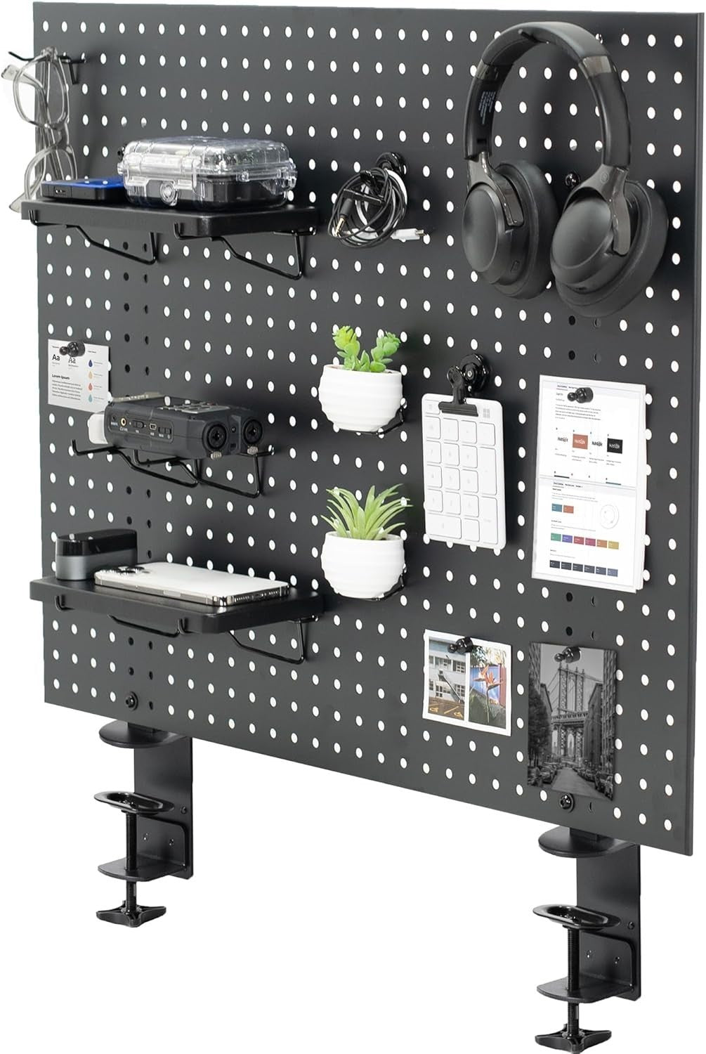Clamp-On Steel Desk Pegboard 76×61cm Magnetic Organizer Panel Black